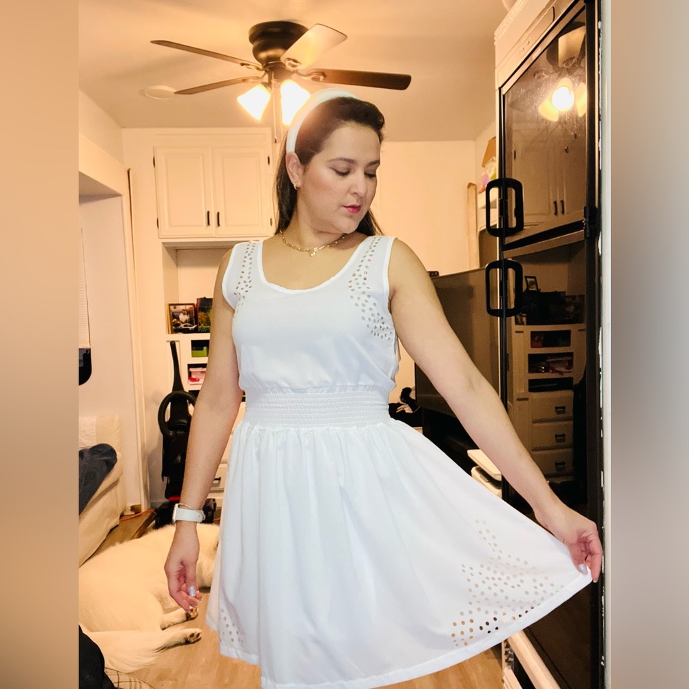 White laser cut dress